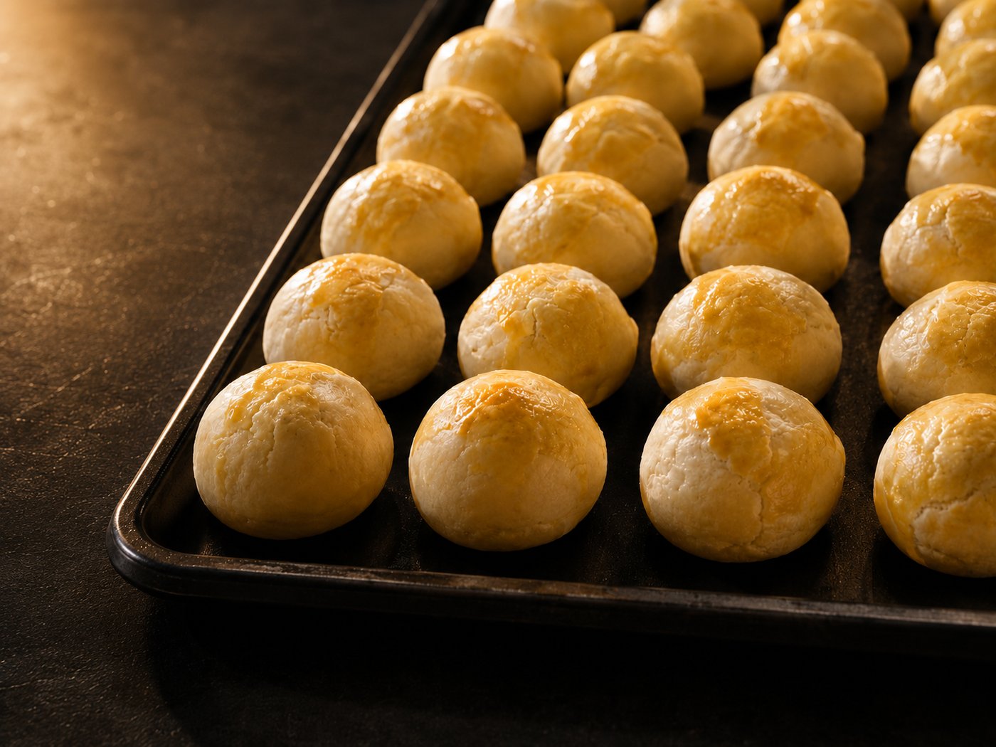 A tray of golden concealed-type pineapple tarts baked with Chef Adrian at an Edufarm Chinese New Year workshop
