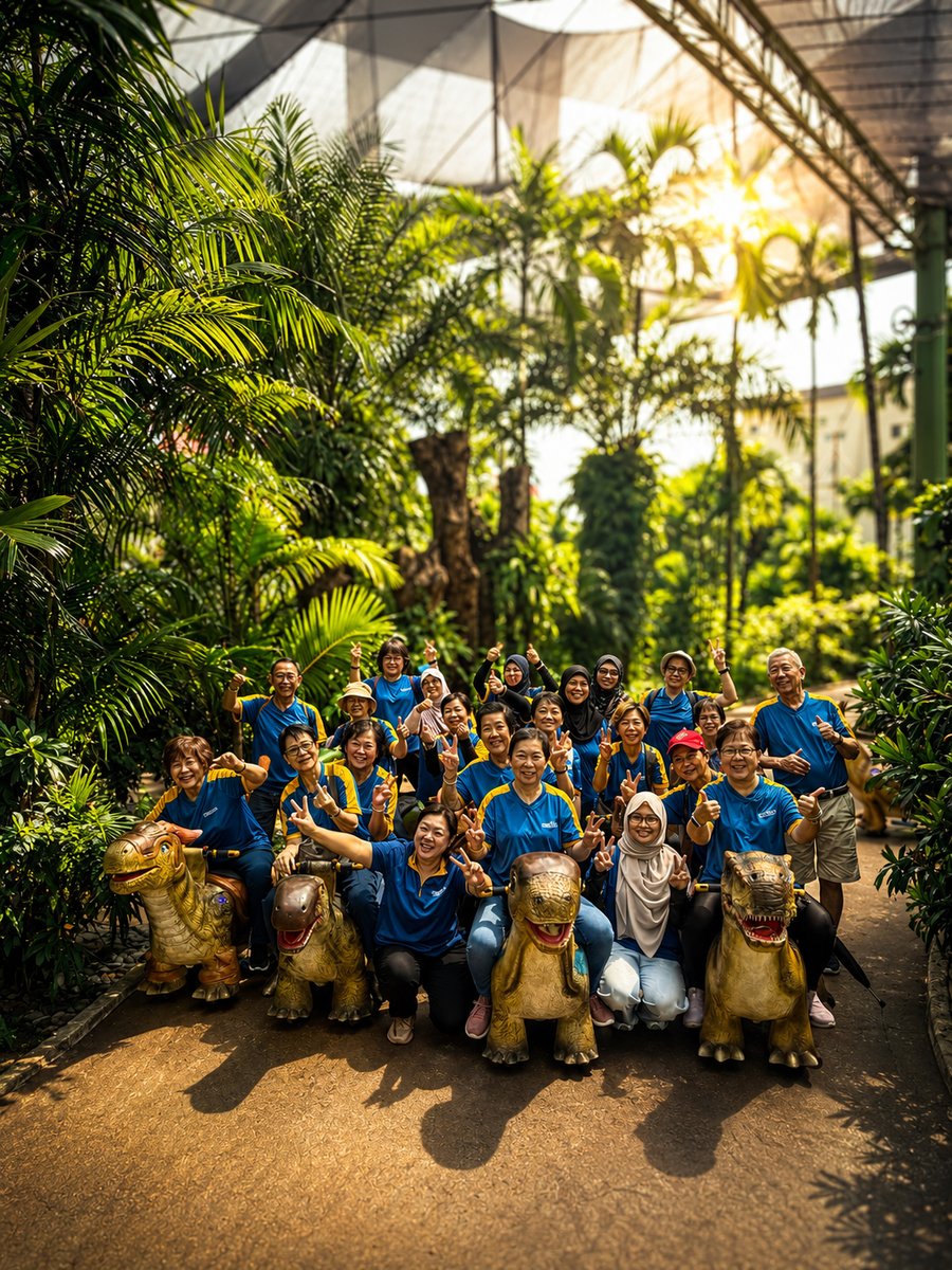 A group of seniors on the electric dino buggy rides during an Edufarm Dino Putt excursion