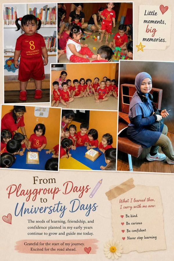 From Playgroup Days to University Days — Nur Aqilah Marsya as a Star Tots toddler and as a university student today